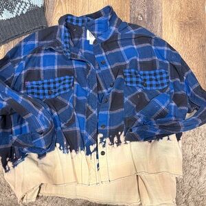 BDG Urban Blue Plaid Dip-Dye Button Up Shirt size large like new